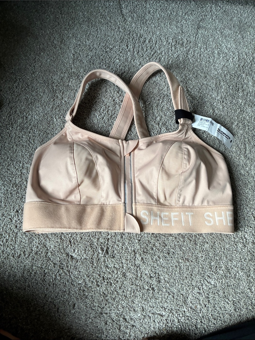SHEFIT Nude Front-Zip High Support Sports Bra- NEW